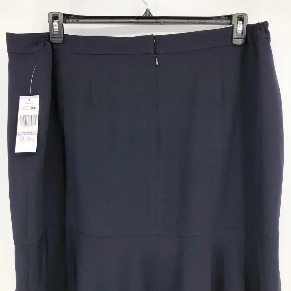 LE SUIT Women's Skirt 22W Navy Blue Flounce-Hem Lined Stretch NWT